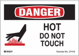 HOT DO NOT TOUCH, 3.5" H x 5" W, Black/Red on White, Pack of 8 Labels