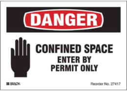 Confined SPACE ENTER BY Permit Only, Black/Red on White, 3.5" H x 5" W