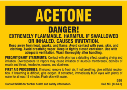 DANGER! EXTREMELY FLAMMABLE. HARMFUL IF SWALLOWED OR INHALED. CAUSES IRRITATION…, 2" H x 5" W, Black on Yellow, Pack of 25 Labels