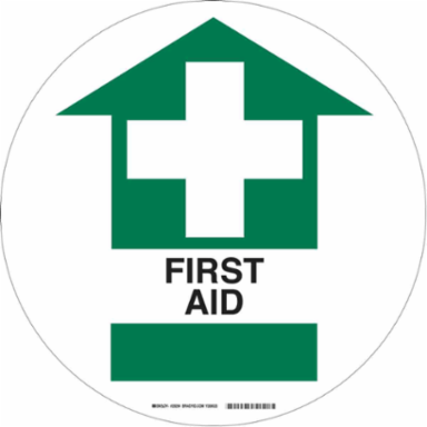 Anti-Skid Floor Sign, 17 Inch Diameter, Laminated Anti-Skid Vinyl, First Aid
