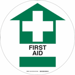 Anti-Skid Floor Sign, 17 Inch Diameter, Laminated Anti-Skid Vinyl, First Aid
