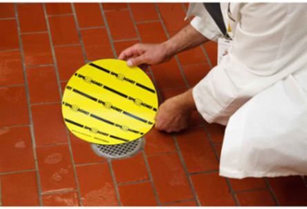 Spill Magnet Drain Cover: Vinyl, Black on Yellow, 24" x 24"