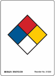 NFPA Diamond, 4" H x 2.875" W, Black/Blue/Red/Yellow on White, Roll of 500 Labels