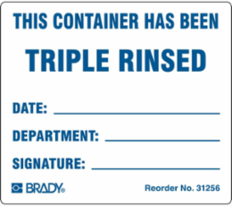 THIS CONTAINER HAS BEEN TRIPLE RINSED, Blue on White, 2.5" H x 2.875" W, Paper, Pack of 100 Labels