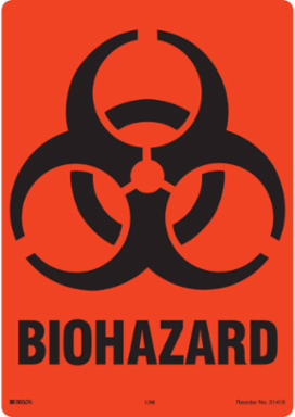 Biohazard Label, 10 Inch H x 7 Inch W, Black on Orange, Pack of 10