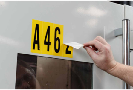 Repositionable Number and Letter Labels, 3.5 in x 1.5 in, Vinyl Cloth, Black on Yellow