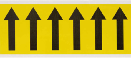Repositionable Vinyl Cloth Arrow Labels 3.5 Inch H x 1.5 Inch W, Black on Yellow