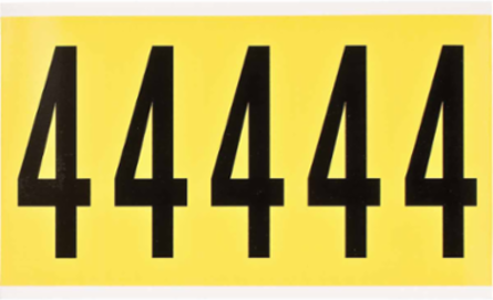 Repositionable Number and Letter Labels, 5 Inch H x 1.75 Inch W, Black on Yellow