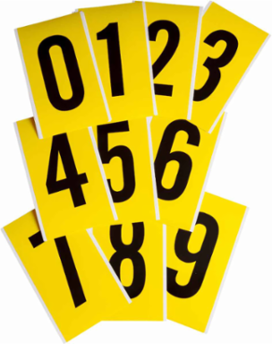 Repositionable Number & Letter Labels 0-9, 9 Inch x 5 Inch, Vinyl Cloth, Black on Yellow