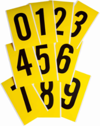 Repositionable Number & Letter Labels 0-9, 9 Inch x 5 Inch, Vinyl Cloth, Black on Yellow