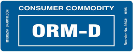 CONSUMER COMMODITY ORM-D, White on Blue, 1.5" H x 3.875" W, Paper, Pack of 100 Labels