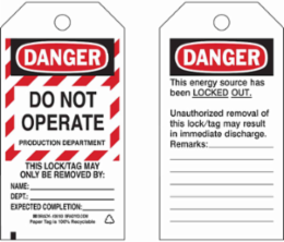 Tags: DANGER: DO NOT OPERATE, Pack of 100 Tags, 5.75" H x 3" W