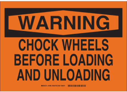 WARNING Chock Wheels Before Loading And Unloading Sign, 14" H x 20" W x 0.006" D, Polyester