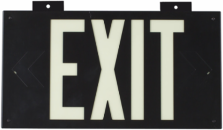 BradyGlo Exit Sign, 8.25 Inch H x 15.25 Inch W, Glow on Black, UL Certified