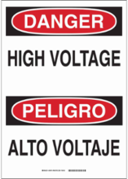 Bilingual DANGER High Voltage Sign, 14 Inch H x 10 Inch W, Polystyrene