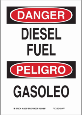 Bilingual DANGER Diesel Fuel Sign, 14 Inch x 10 Inch x 0.06 Inch, Polystyrene