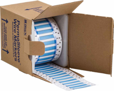 PermaSleeve Polyolefin Wire Marking Sleeves, 0.187" Dia x 1" W, Blue, Roll of 1000