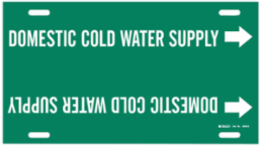Strap-On Pipe Marker: DOMESTIC COLD WATER SUPPLY, 10" H x 24" W, White on Green