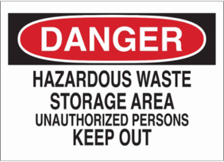 DANGER Hazardous Waste Storage Area Unauthorized Persons Keep Out Sign, 7" H x 10" W x 0.035" D, Aluminum