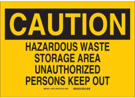CAUTION Hazardous Waste Storage Area Sign, 10 Inch H x 14 Inch W, Aluminum