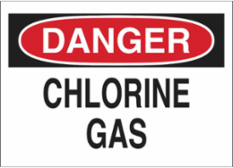 DANGER Chlorine Gas Sign, 7" H x 10" W x 0.035" D, Aluminum