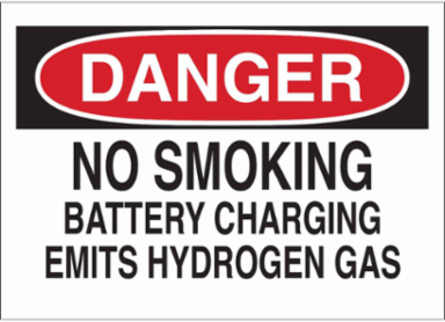 DANGER No Smoking Battery Charging Emits Hydrogen Gas Sign, 7" H x 10" W x 0.035" D, Aluminum
