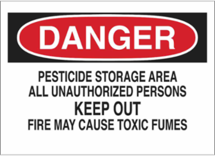 DANGER Pesticide Storage Area All Unauthorized Persons Keep Out Fire May Cause Toxic Fumes Sign, 7" H x 10" W x 0.035" D, Aluminum