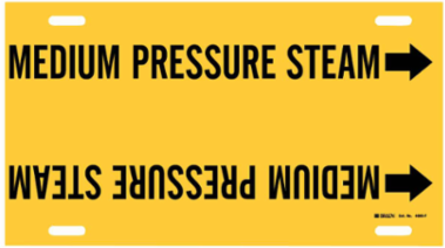 Strap-On Pipe Marker: MEDIUM PRESSURE STEAM, 8" H x 16" W, Fits Pipes 6" Dia. Thru 7.875" Dia.