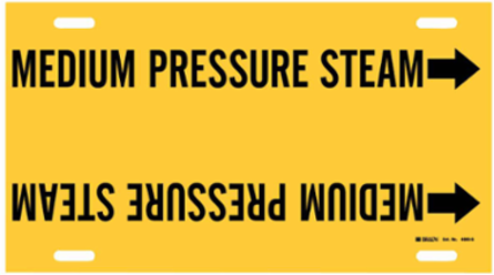 Strap-On Pipe Marker: MEDIUM PRESSURE STEAM, 10" H x 24" W, Fits Pipes 8" Dia. Thru 9.875" Dia.