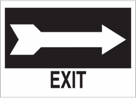 Exit Sign, 10" H x 14" W x 0.035" D, Aluminum, White on Black, Arrow Direction: Right