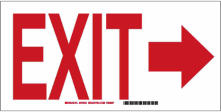 Exit Sign, 10" H x 14" W x 0.035" D, Aluminum, Red on White, Arrow Direction: Right