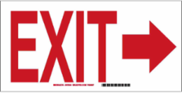 Exit Sign, 10" H x 14" W x 0.035" D, Aluminum, Red on White, Arrow Direction: Right