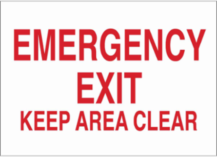 Emergency Exit Keep Area Clear Sign, 10" H x 14" W x 0.035" D