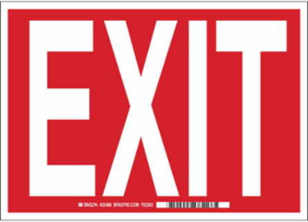 Exit Sign, 7" H x 10" W x 0.035" D, White on Red, Aluminum
