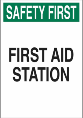 SAFETY FIRST Aid Station Sign, 14" H x 10" W x 0.035" D, Aluminum