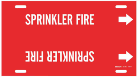 SPRINKLER FIRE Pipe Marker, 10" H x 32" W, Fits Pipes 10" Dia. Thru 15" Dia.
