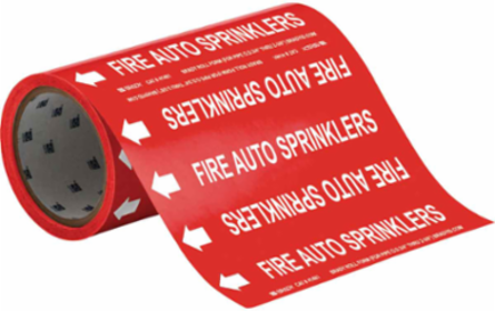 FIRE AUTO SPRINKLERS Pipe Marker, 30' H x 8" W, Roll of 30', Fits Pipes 2" Dia. or Smaller