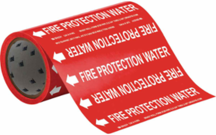 FIRE PROTECTION WATER Pipe Marker, 30' H x 8" W, Roll of 30', Fits Pipes 2" Dia. or Smaller