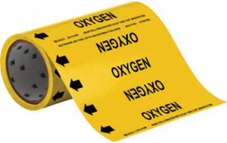 OXYGEN Pipe Marker, 30' H x 8" W, Roll of 30', Fits Pipes 2" Dia. or Smaller