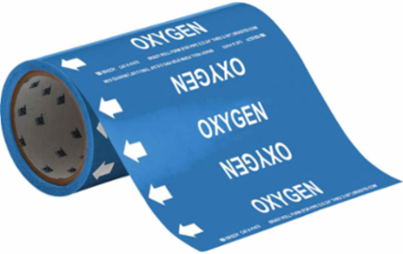 OXYGEN Pipe Marker, 30' H x 8" W, Roll of 30', Fits Pipes 2" Dia. or Smaller