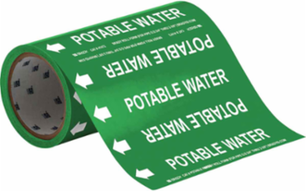 Potable Water Pipe Marker, 30' H x 8" W x 30' L, Roll of 30', Fits Pipes 2" Dia. or Smaller