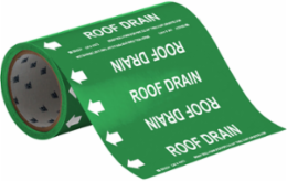 Roll Form Pipe Marker: ROOF Drain, 30' H x 8" W, Roll of 30', Fits Pipes 2" Dia. or Smaller