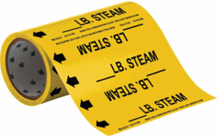 LB. Steam Pipe Marker, 30' H x 8" W, Roll of 30', Fits Pipes 2" Dia. or Smaller