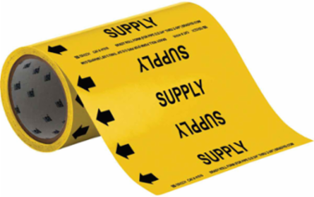 Supply Pipe Marker, 30' H x 8" W, Roll of 30', Fits Pipes 2" Dia. or Smaller