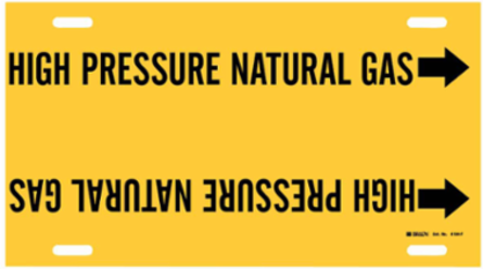 HIGH PRESSURE NATURAL GAS Pipe Marker, 8" H x 16" W, Fits Pipes 6" Dia. Thru 7.875" Dia.