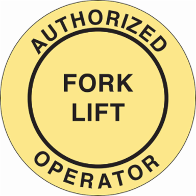 AUTHORIZED OPERATOR FORK LIFT Hard Hat Labels, 2" Dia x 0.004 in D, Card of 4 Labels, Black on Yellow