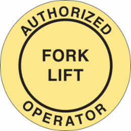 AUTHORIZED OPERATOR FORK LIFT Hard Hat Labels, 2" Dia x 0.004 in D, Card of 4 Labels, Black on Yellow