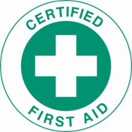 CERTIFIED FIRST AID Hard Hat Labels, 2" Dia x 0.004" D, Card of 4 Labels, Green on White