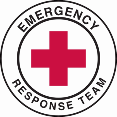 EMERGENCY RESPONSE TEAM Hard Hat Labels, 2" Dia x 0.004" D, Card of 4 Labels, Black/Red on White