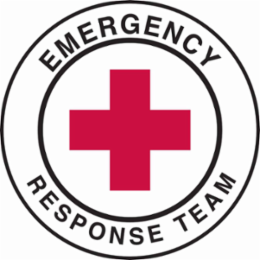 EMERGENCY RESPONSE TEAM Hard Hat Labels, 2" Dia x 0.004" D, Card of 4 Labels, Black/Red on White